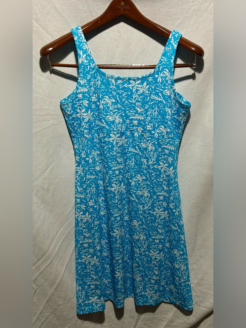 Columbia Pfg Blue Tropical Print Tank Dress Size Medium